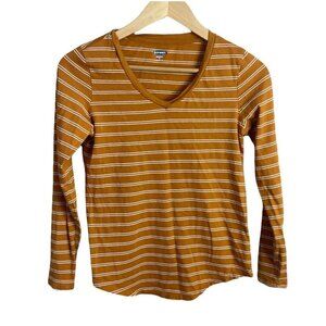 old navy Top women XS xsmall Striped mustard yellow Long sleeve shirt